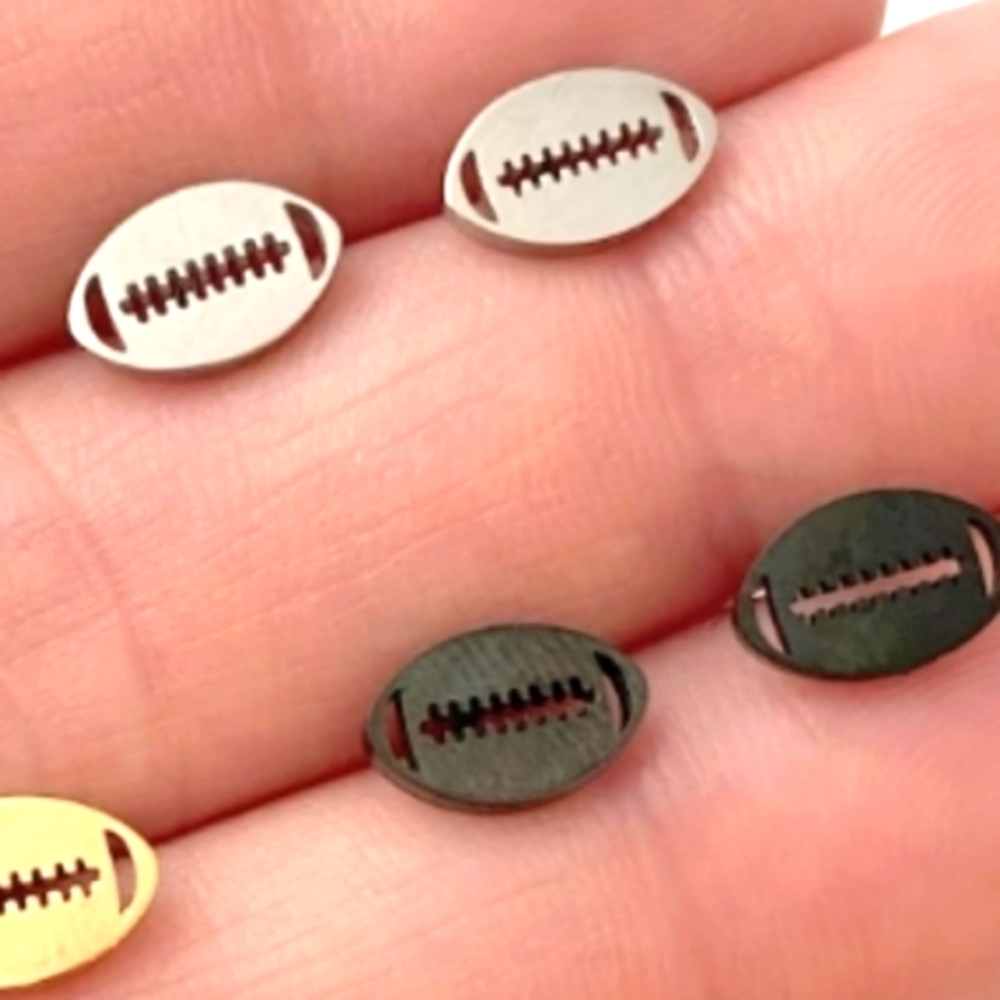NEW! Awesome Football Stud Earrings - HYPOALLERGENIC! Black or Silver
